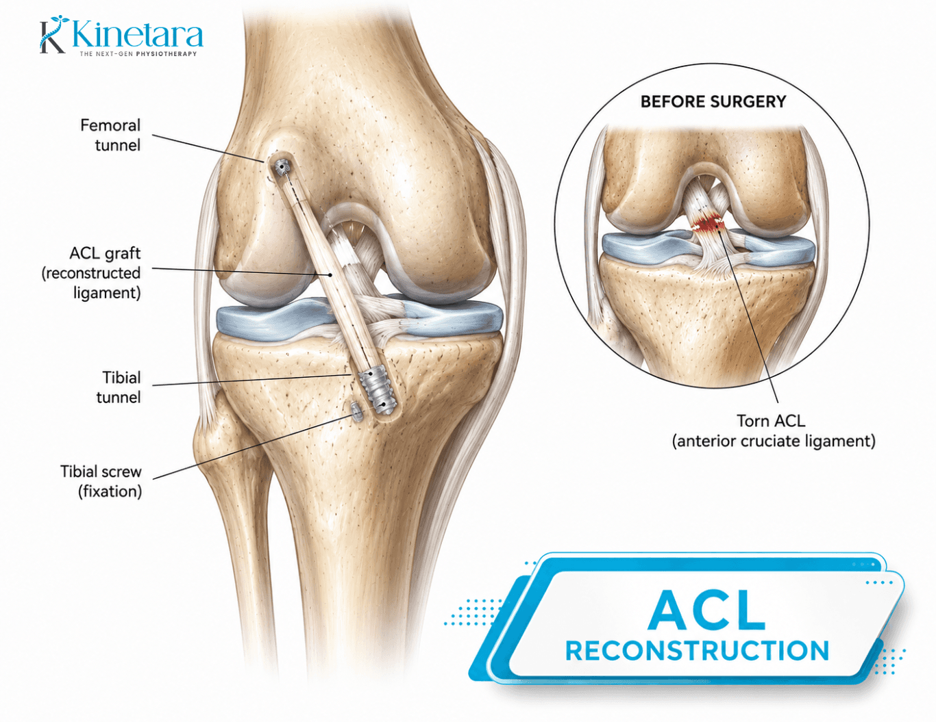 ACL Tear (Anterior Cruciate Ligament Tear) — anatomical illustration