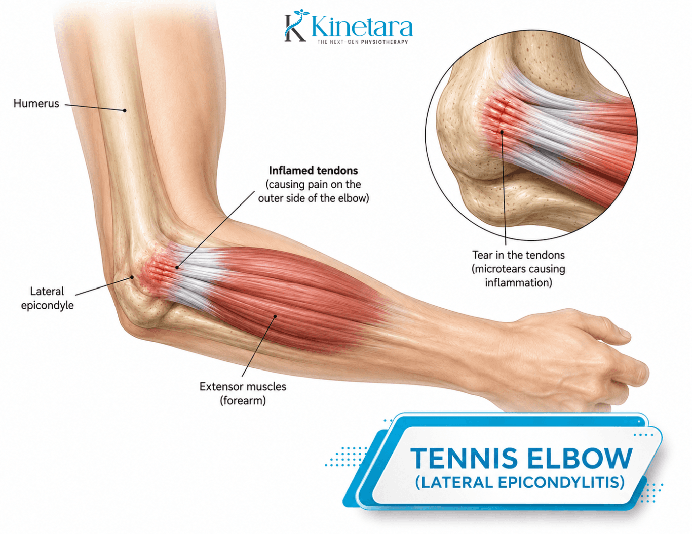 Tennis Elbow (Lateral Epicondylitis) — anatomical illustration